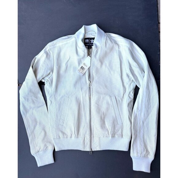 Adidas X Ferrell Williams Light Grey Perforated Leather Bomber Jacket XS - Picture 1 of 6